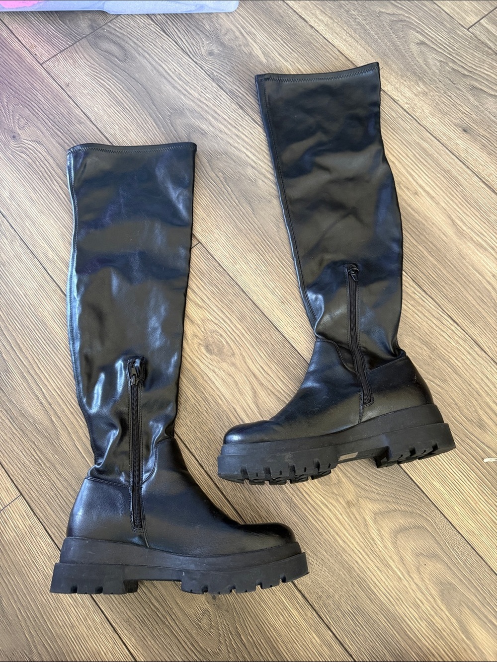 Call It Spring Black Over-the-Knee Platform Lug Boots size 9